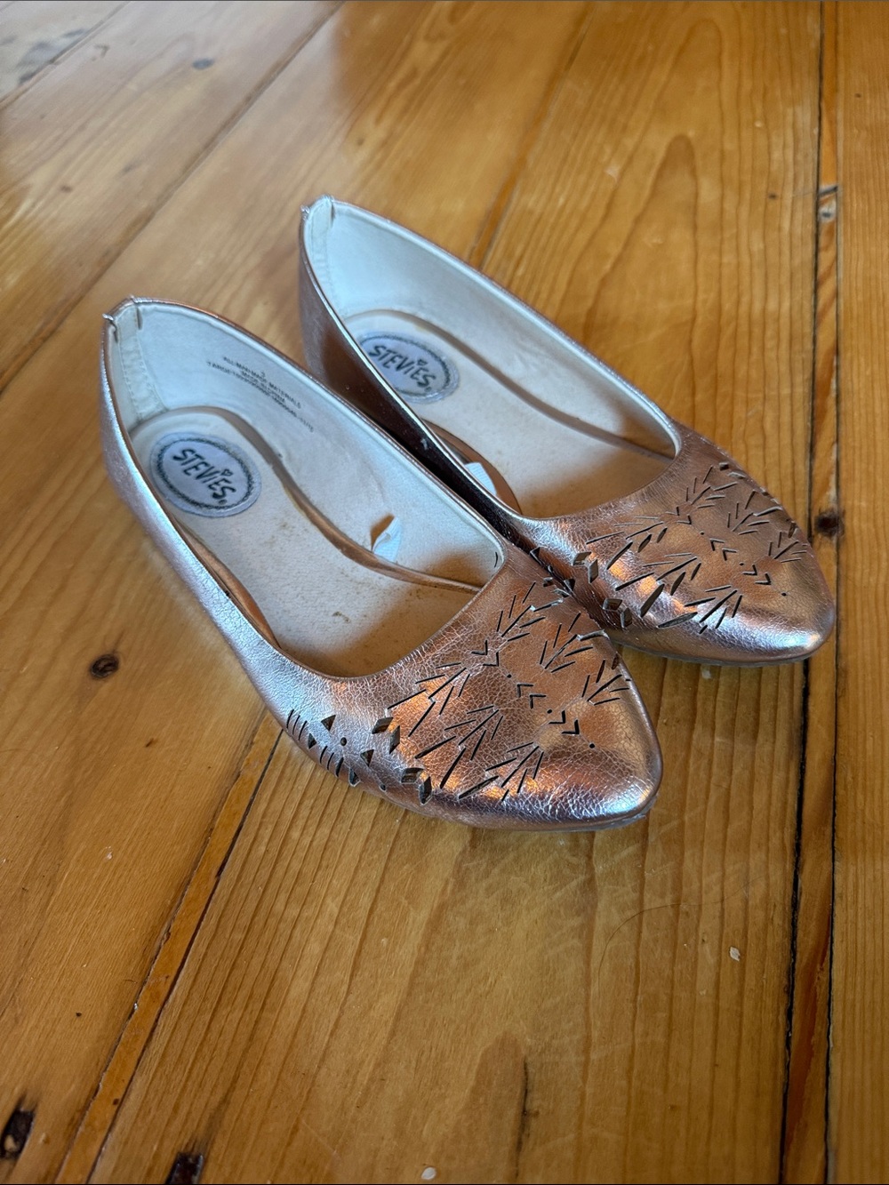 Stevies Rose Gold Girls' Pointed Toe Ballet Flats with Cutout Detail